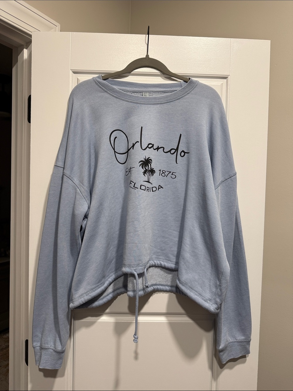 Orlando Graphic Drawstring Hem Pullover Sweatshirt - Light Blue